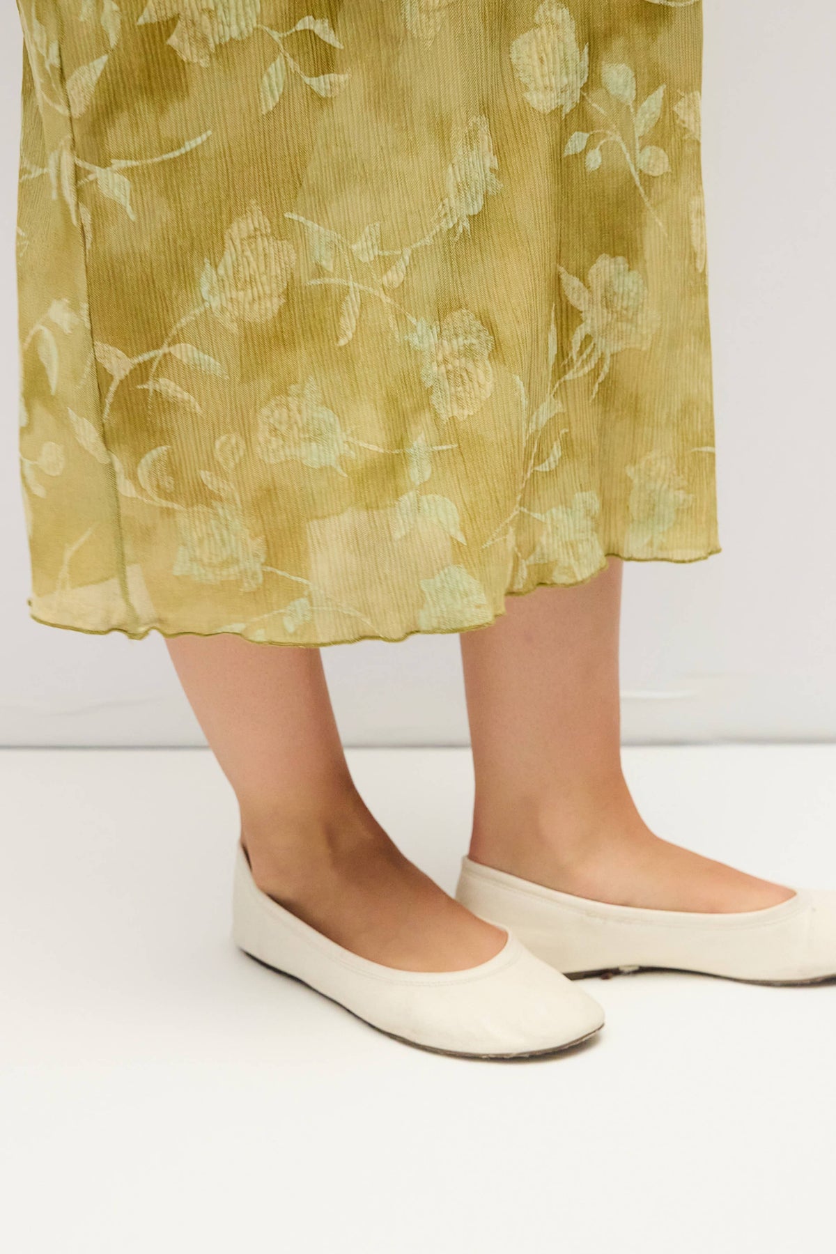 The Zoe Dress | Midi Dress Floral Dress with Mock Neck: Chartreuse