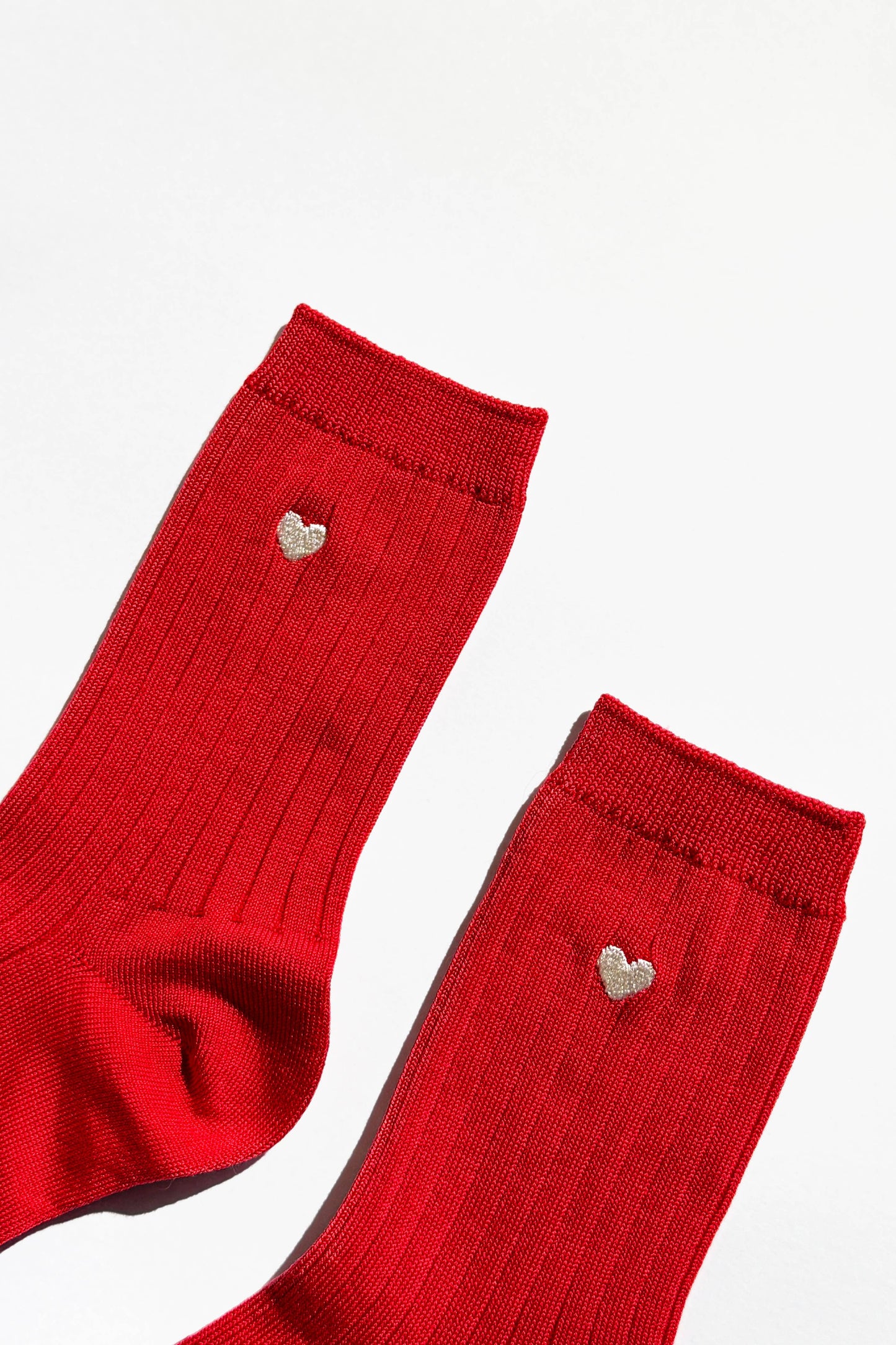 Embroidered Her Socks - Mercerized Combed Cotton Rib: Classic Red + Heart