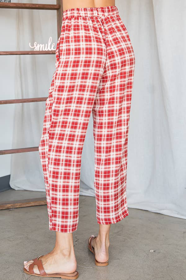 Plaid Print Twist Waist Pants