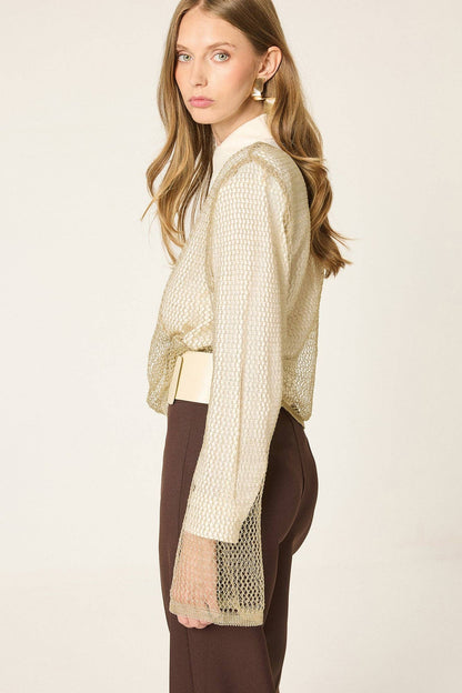 Openwork Knit Layered Blouse - Gold ONE SIZE
