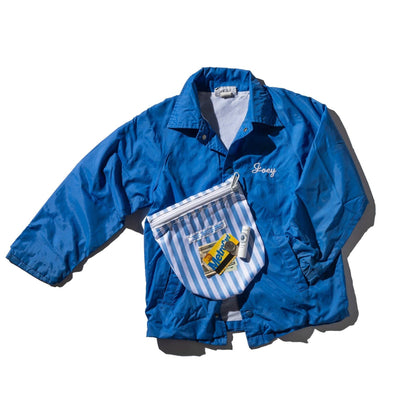 School Tie Fabric Semicircle Pouch: Green x Light Blue