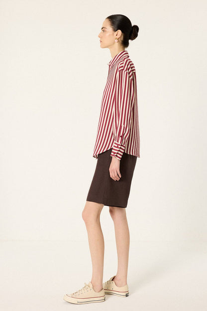 Relaxed Stripe Viscose Shirt: Burgundy