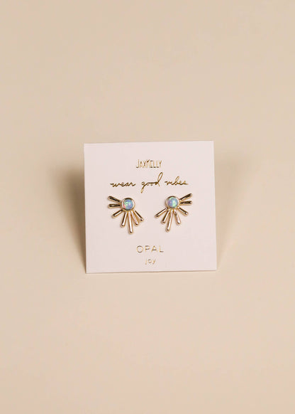 Sun Ray - Fire Opal - Gold Earrings