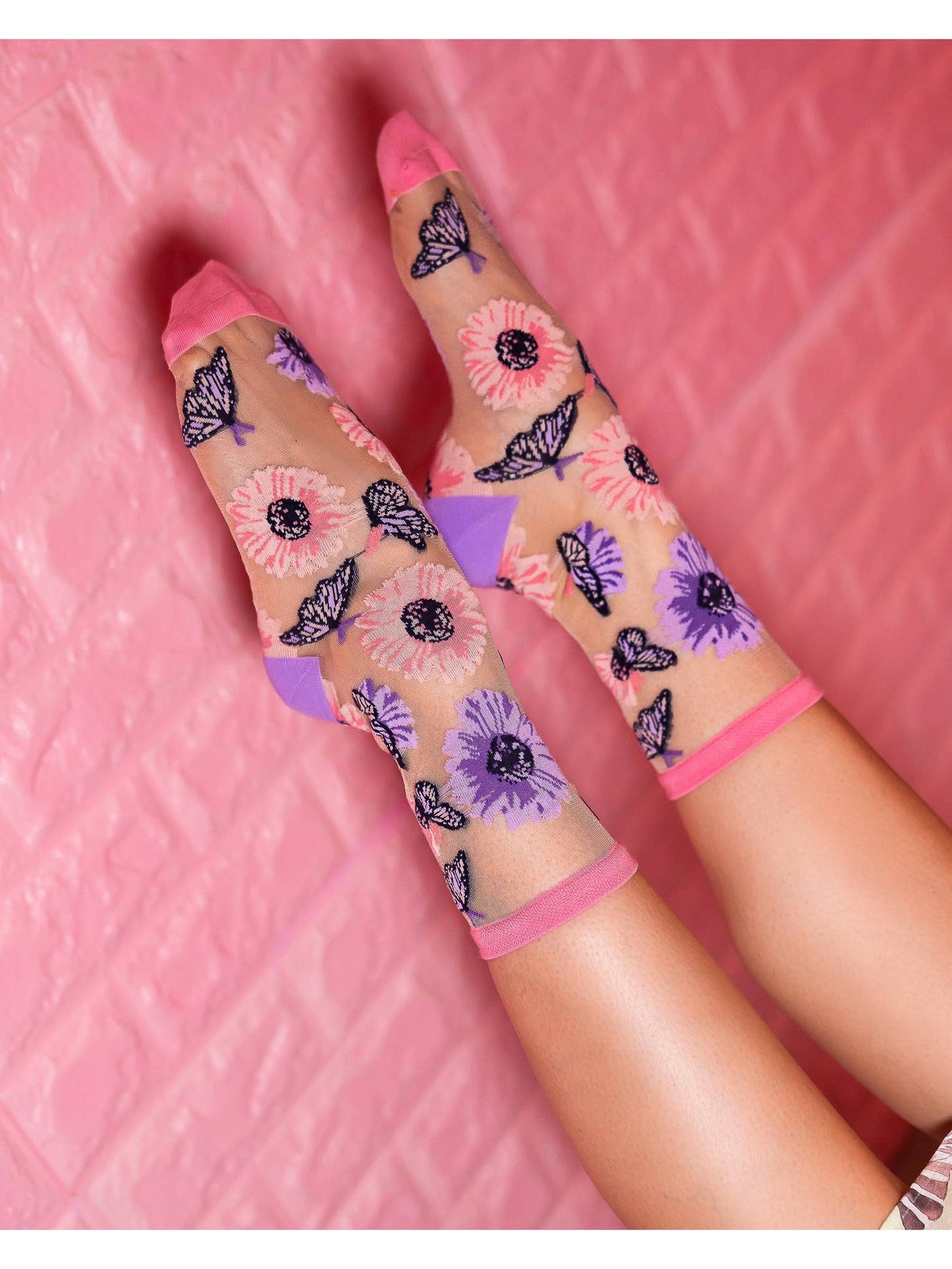 Sunflower Butterfly Sheer Crew Sock