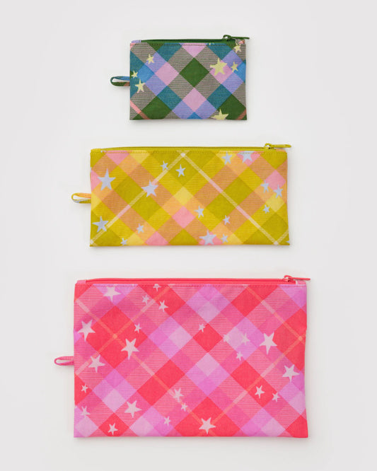 BAGGU Flat Pouch Set - Star Plaid
