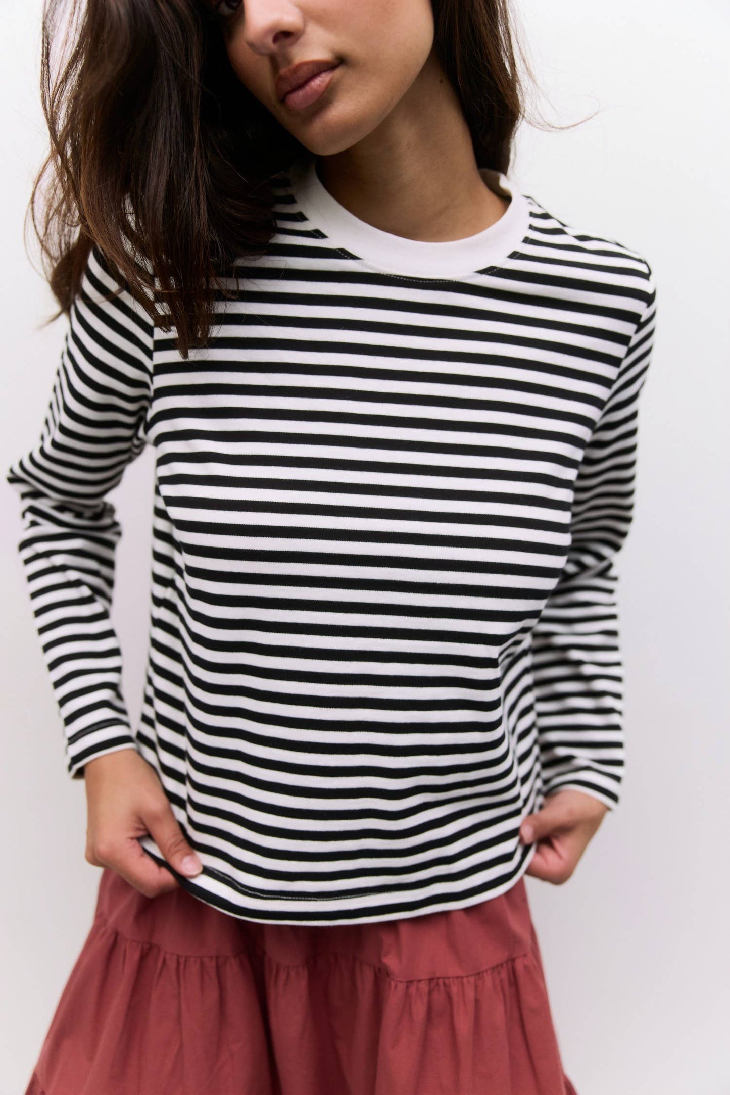 The Kathleen Top | Women's Striped Long Sleeve T-Shirt: BLACK-WHITE