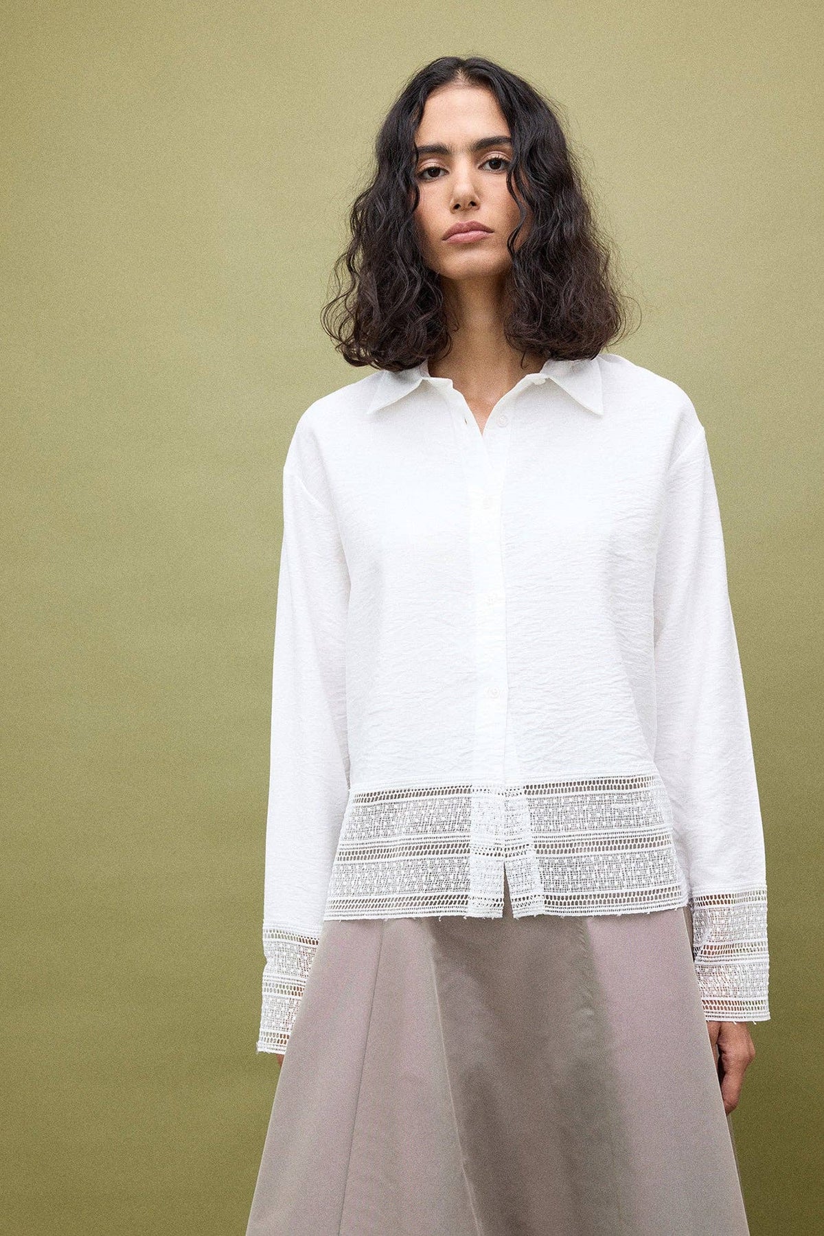 Natural Textured Lace Detail Top - Ecru