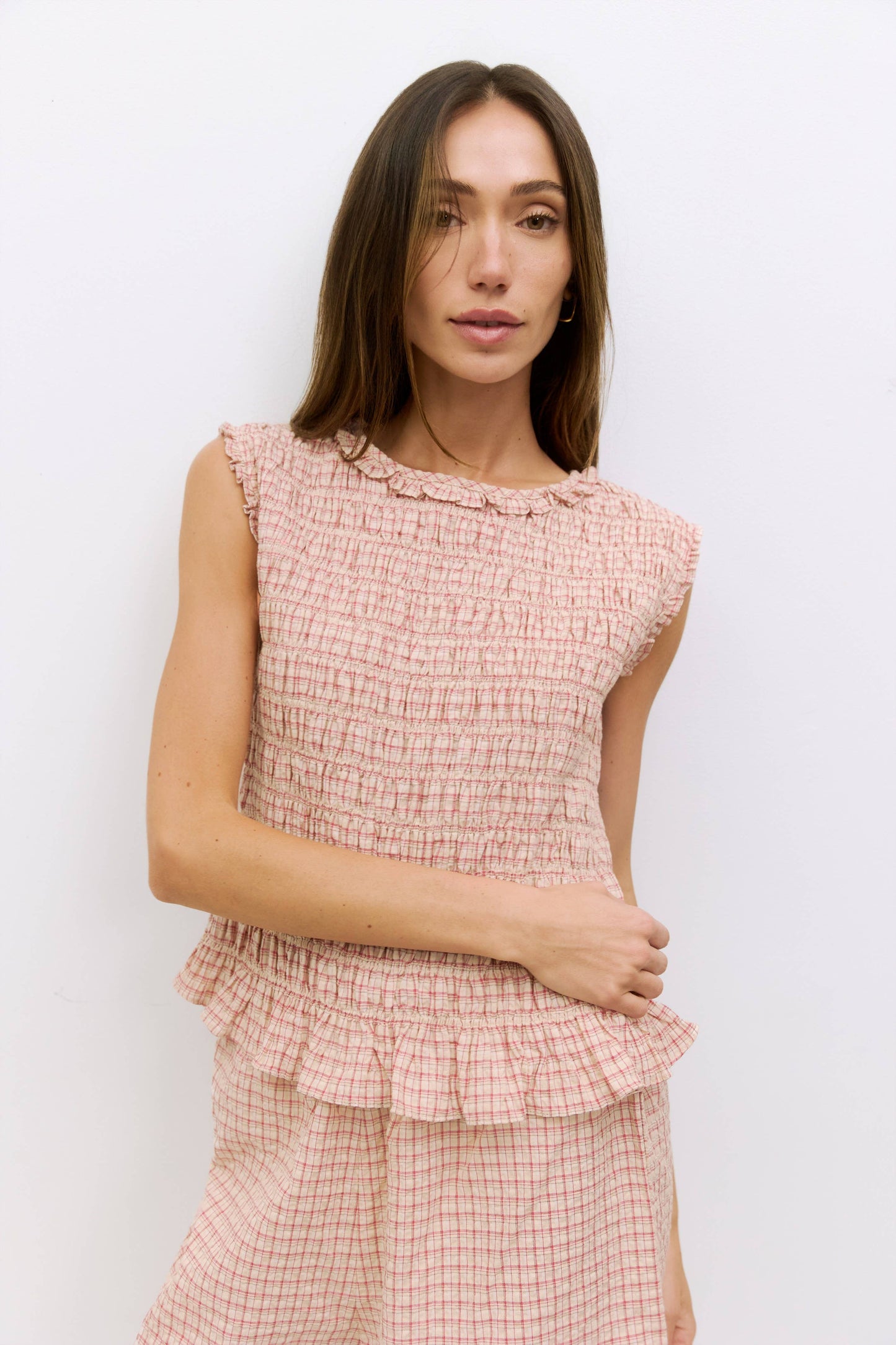 All Row The Suri Top | Plaid Crinkle Top: Red/Yellow