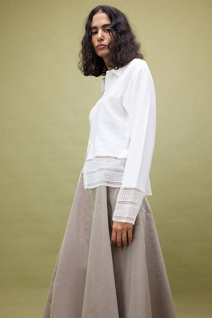 Natural Textured Lace Detail Top - Ecru