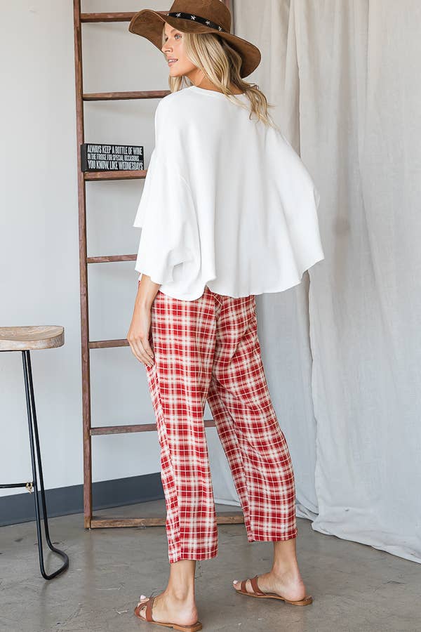 Plaid Print Twist Waist Pants