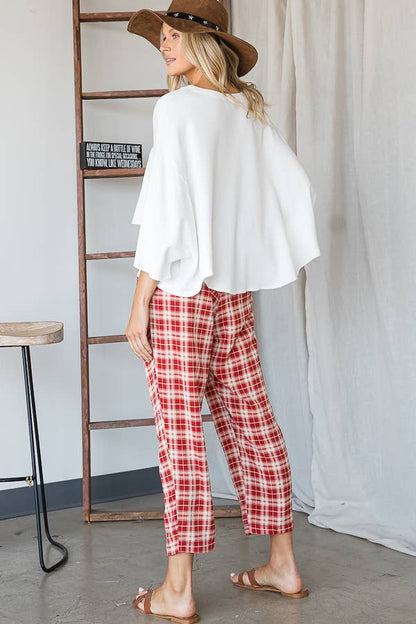 Plaid Print Twist Waist Pants