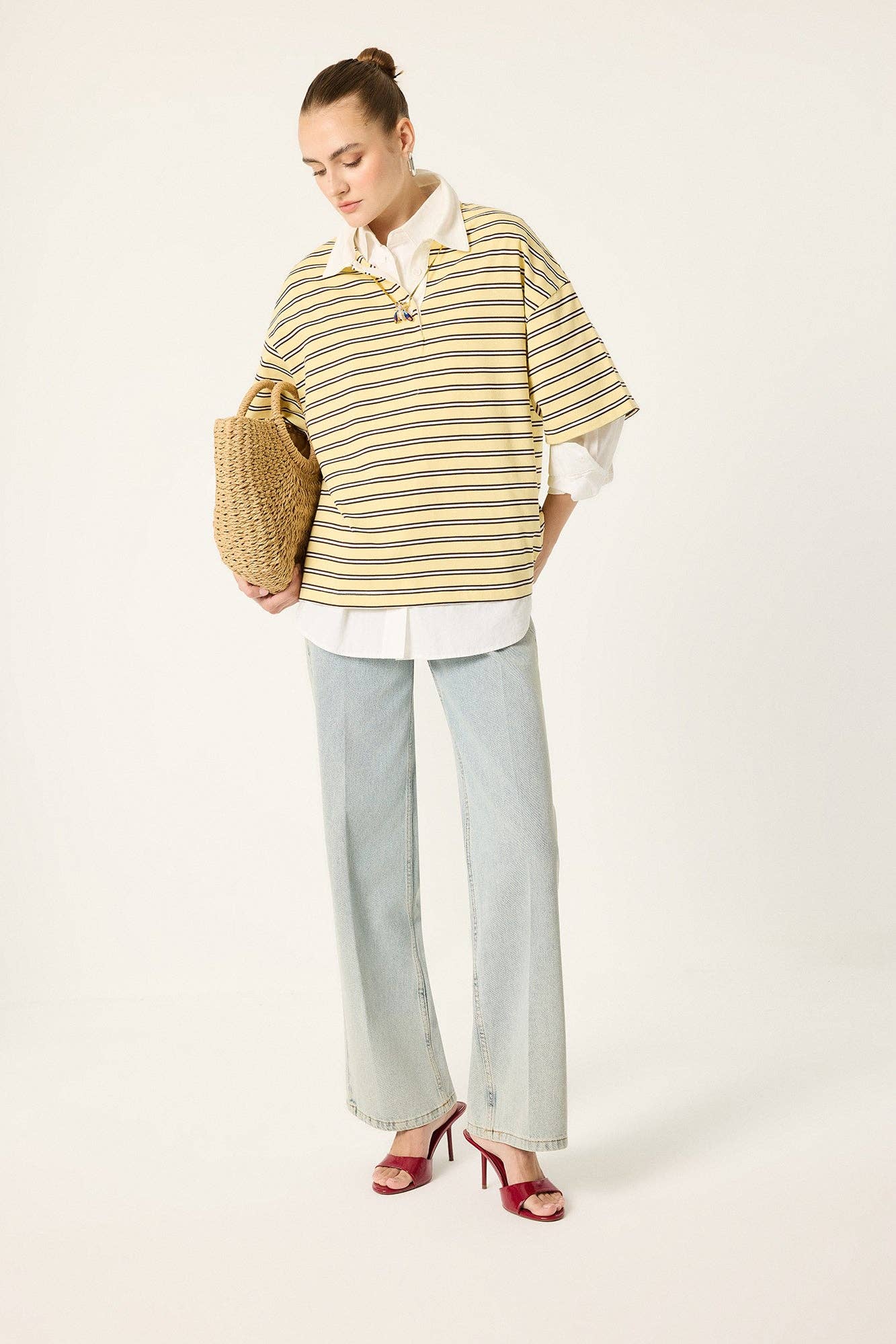 Charlie: Oversized Striped Polo T-Shirt: Yellow
