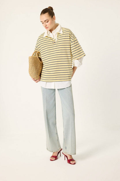 Charlie: Oversized Striped Polo T-Shirt: Yellow