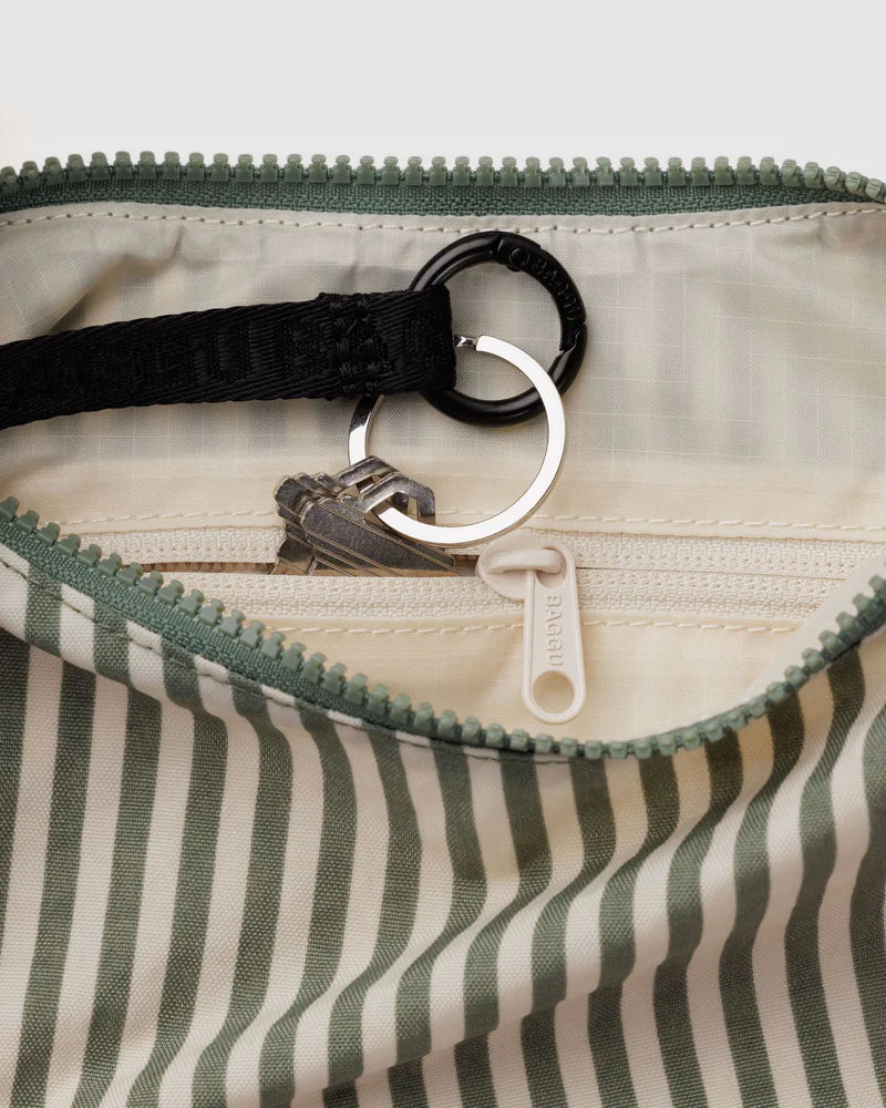 BAGGU Small Nylon Crescent Bag - Sage Stripe