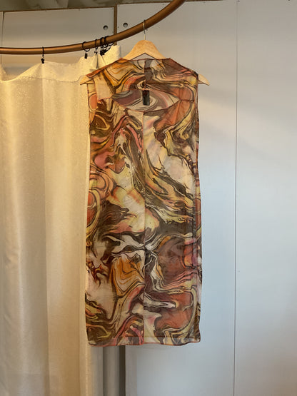 Leonor Aispuro - Mesh Orange Swirl Cut Out Dress