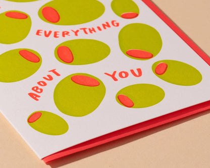 Olive Everything About You Letterpress Card- Made in USA