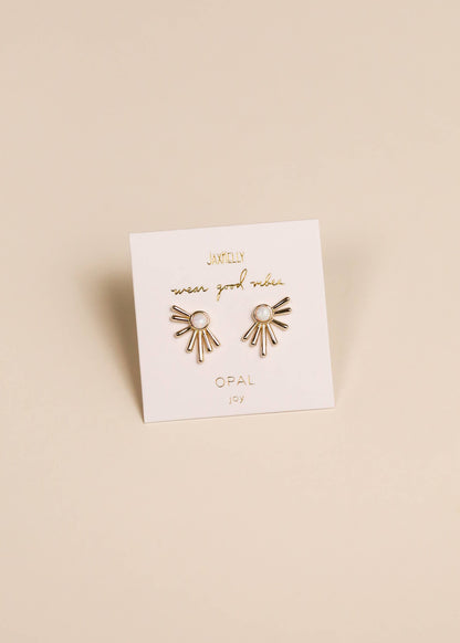 Sun Ray - White Opal - Gold Earrings