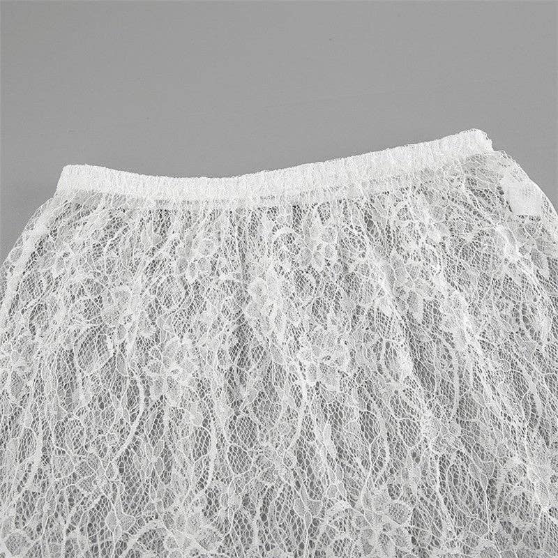 High-Waisted Lace Skirt - White Floral Lace