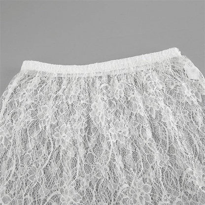 High-Waisted Lace Skirt - White Floral Lace