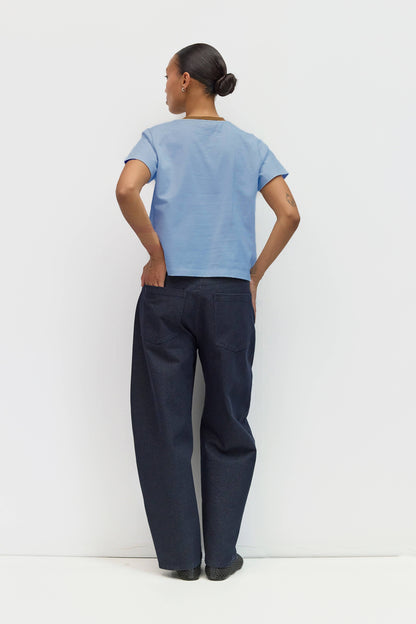 The Chloe Top | Contrast Neckband Tee: BLUE-BROWN