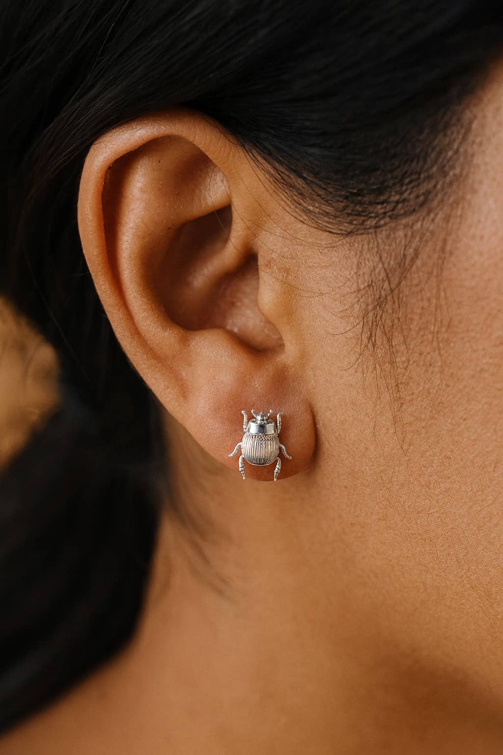 Fortune Beetle Studs -18K Gold Plated or Silver Rhodium: Silver