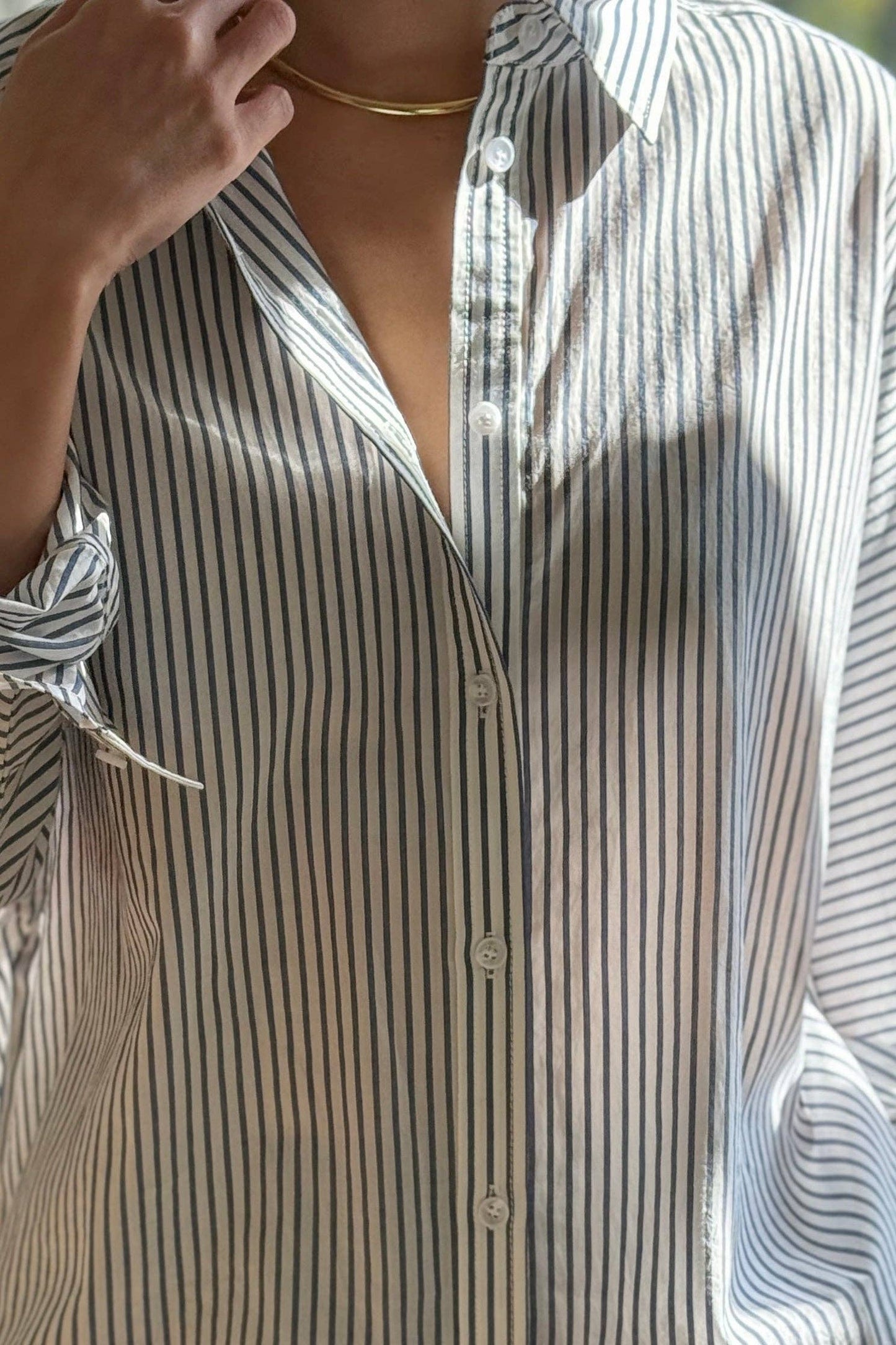 Light Weight Owen Shirt: Denim Stripe On White