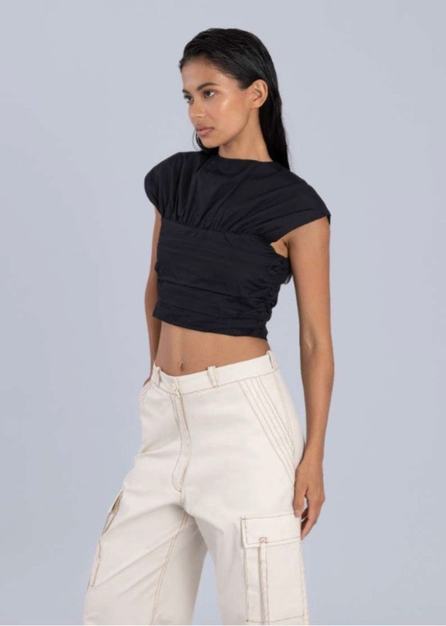 Poplin 2-Way Ruched Top