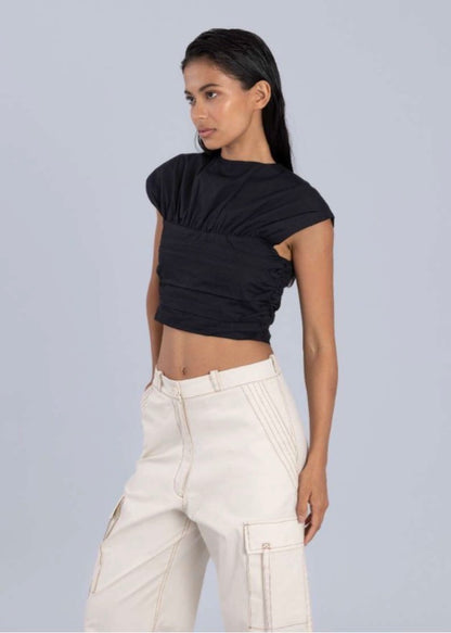 Poplin 2-Way Ruched Top