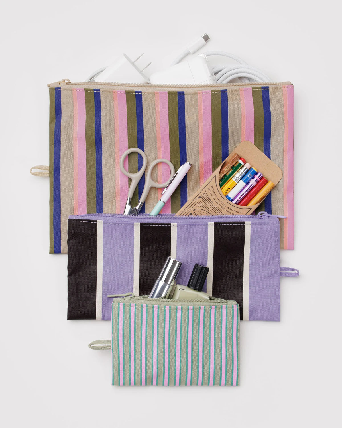 BAGGU Flat Pouch Set - Candy Shop Stripes