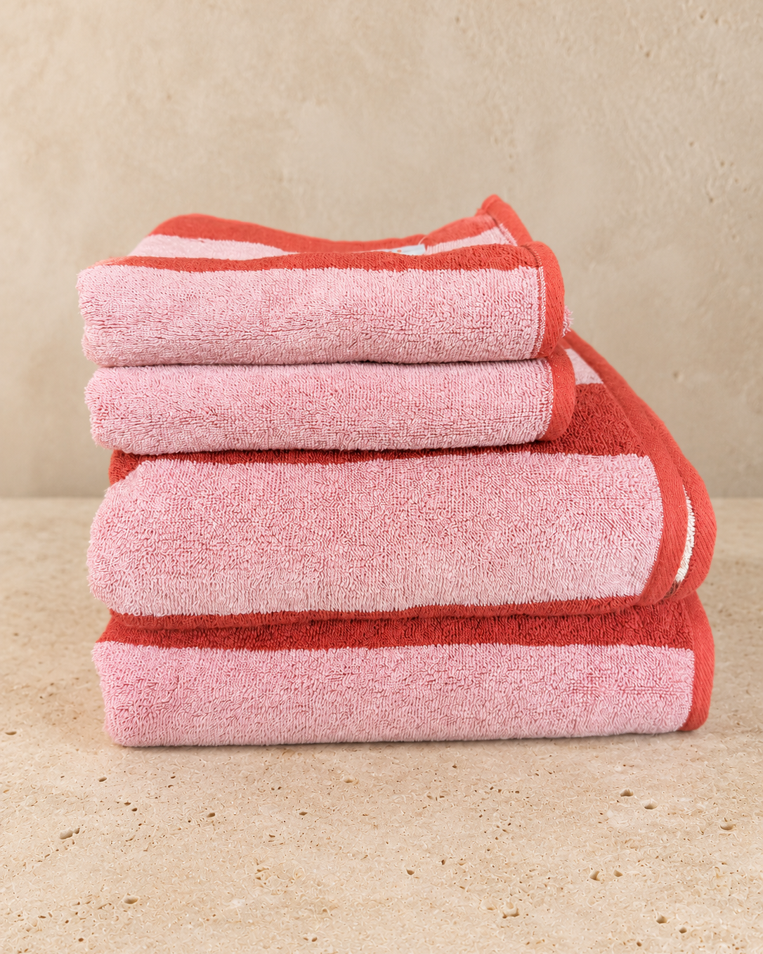 Riviera Reversible Oversized Bath Sheet: Red/Pink