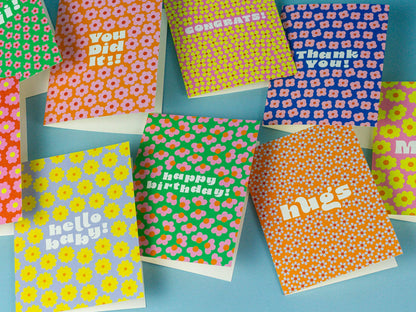 Birthday Buds • Retro Flower Pattern Birthday Card