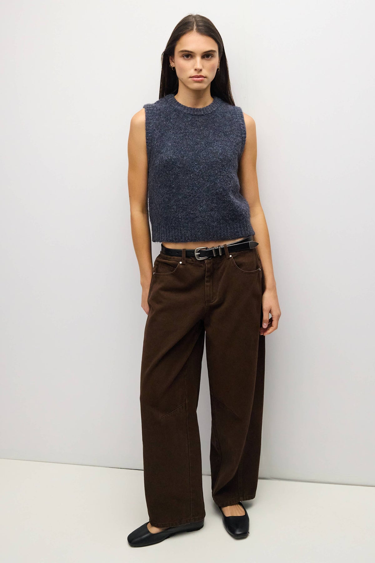 The Skyla Top | Boucle Knit Sweater Vest: Navy