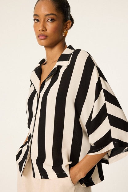 Relaxed Stripe Cotton Shirt – Oversized Minimalist Button-Up: Black