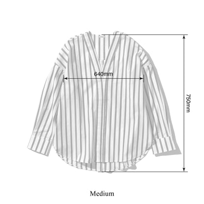 Cotton V-Neck Stripe Shirt: Green / Medium