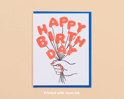 Birthday Balloons Letterpress Card- Made in USA