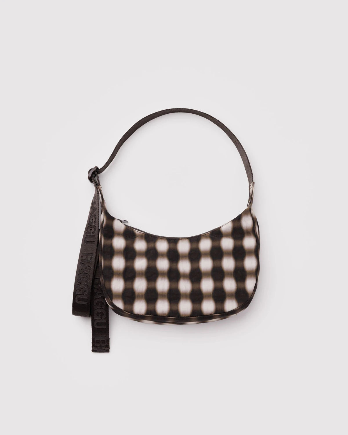 BAGGU Small Nylon Crescent Bag - Blurred Gingham Brown