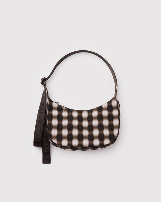 BAGGU Small Nylon Crescent Bag - Blurred Gingham Brown