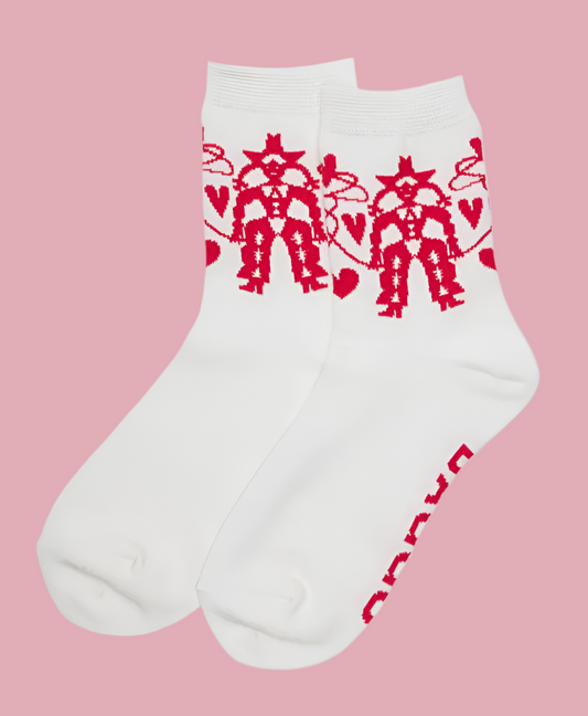 BAGGU Crew Sock - Cowgirl in White and Red