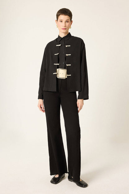 Textured Bow Detail Jacket – Minimal Chic Lightweight Layer: Black / S