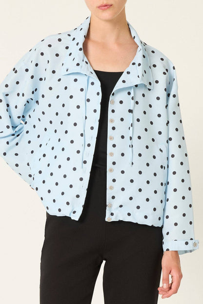 Polka Dot Cropped Bomber Jacket - Blue