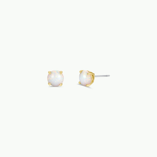 Round - White Opal Gemstone - Gold Earrings