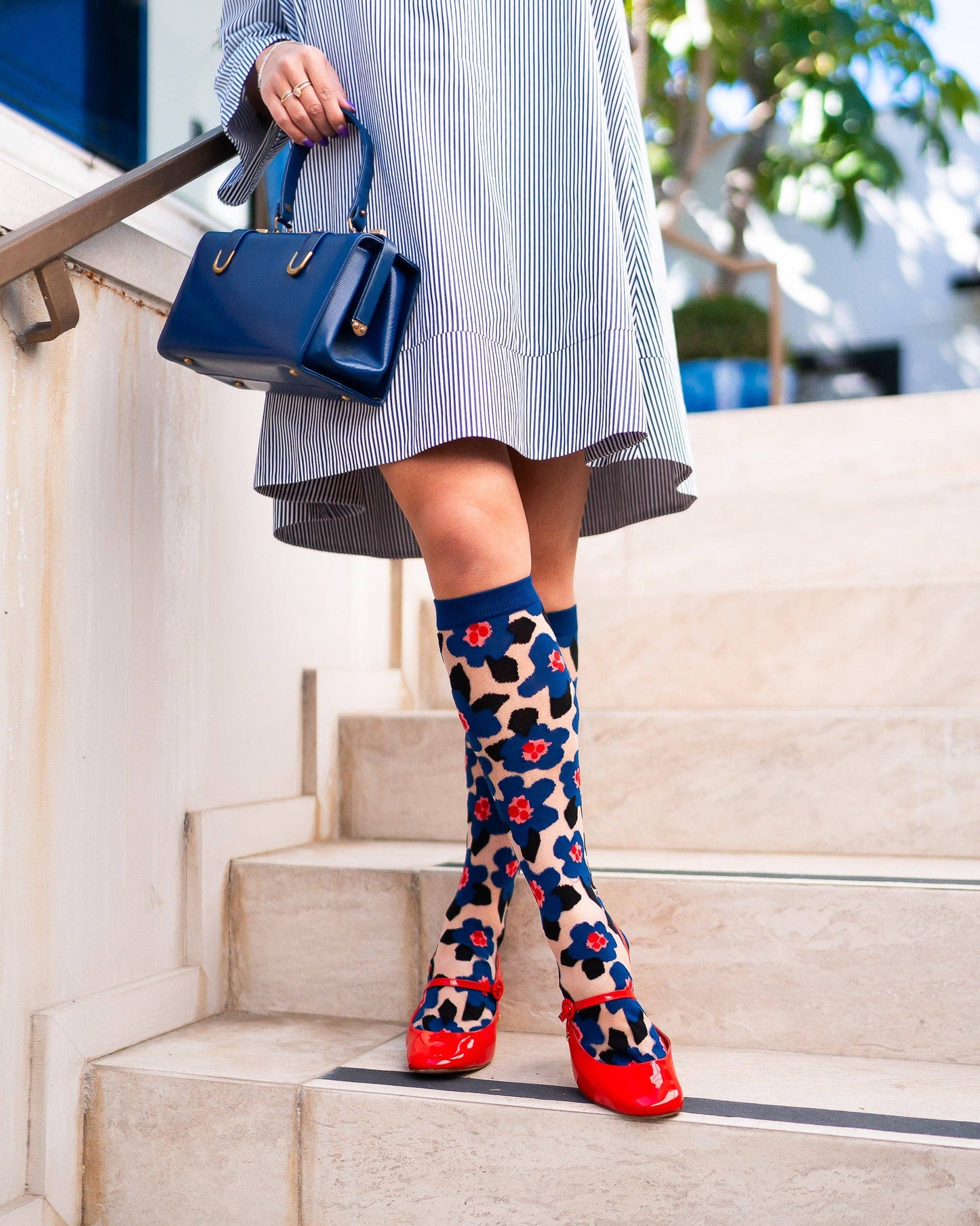 Bold Blue Sheer Knee High Sock