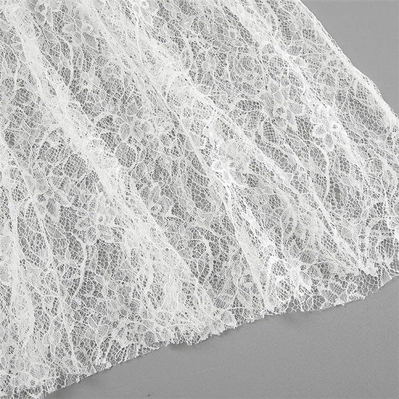 High-Waisted Lace Skirt - White Floral Lace