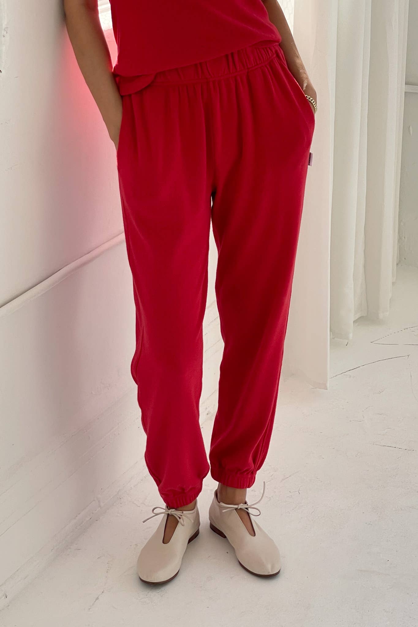 Pointelle Serene Jogger: RED APPLE