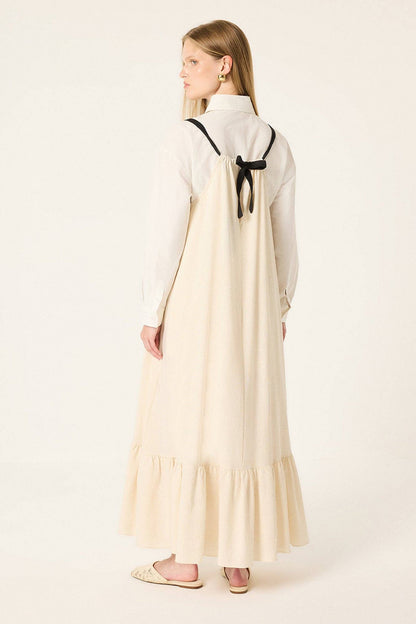 Elouise: Tie-Neck Relaxed Maxi Dress: Beige