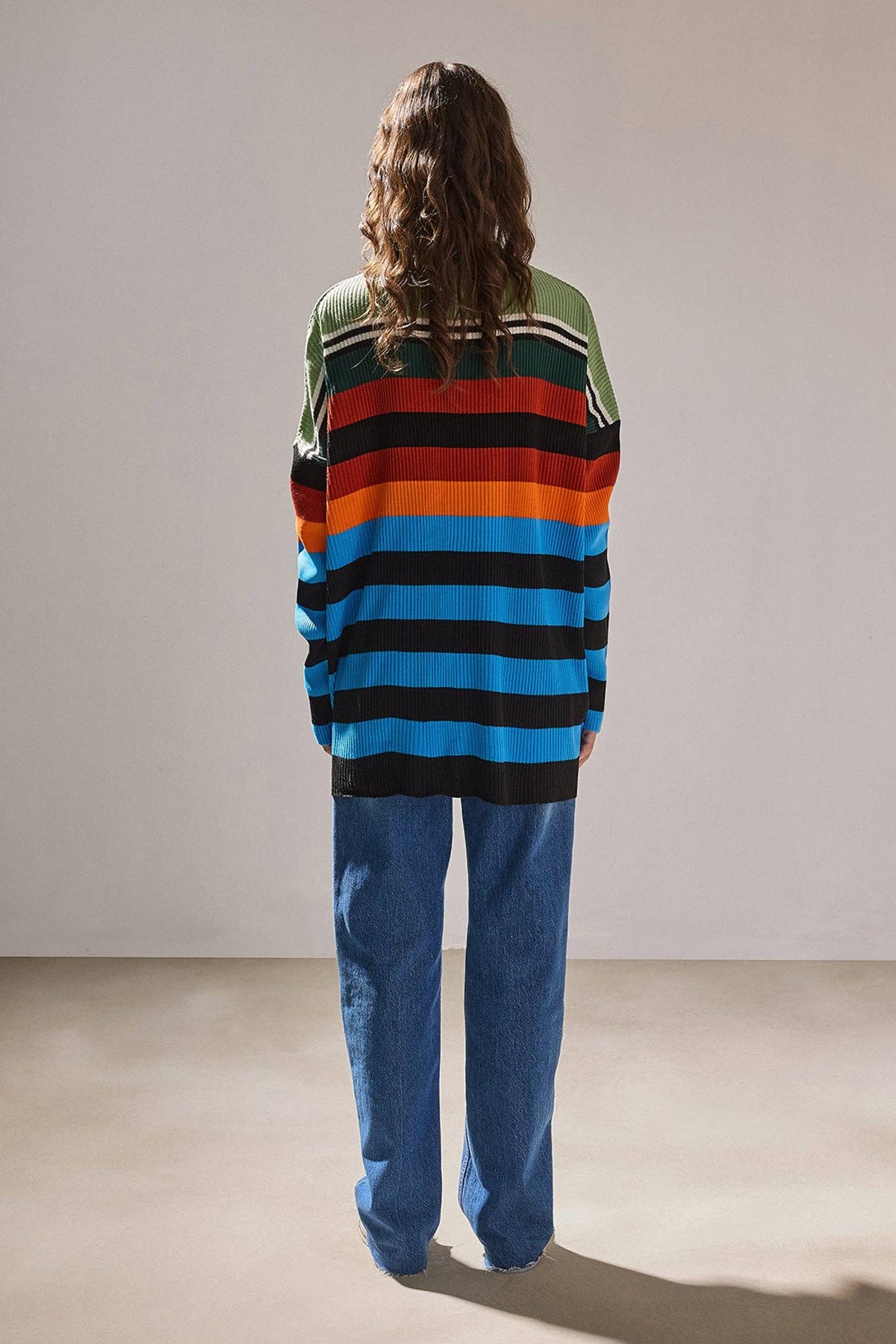 Multicolor Striped Ribbed Mock Neck Sweater