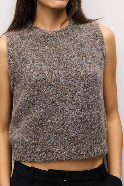 The Skyla Top Boucle Knit Sweater Vest: Brown