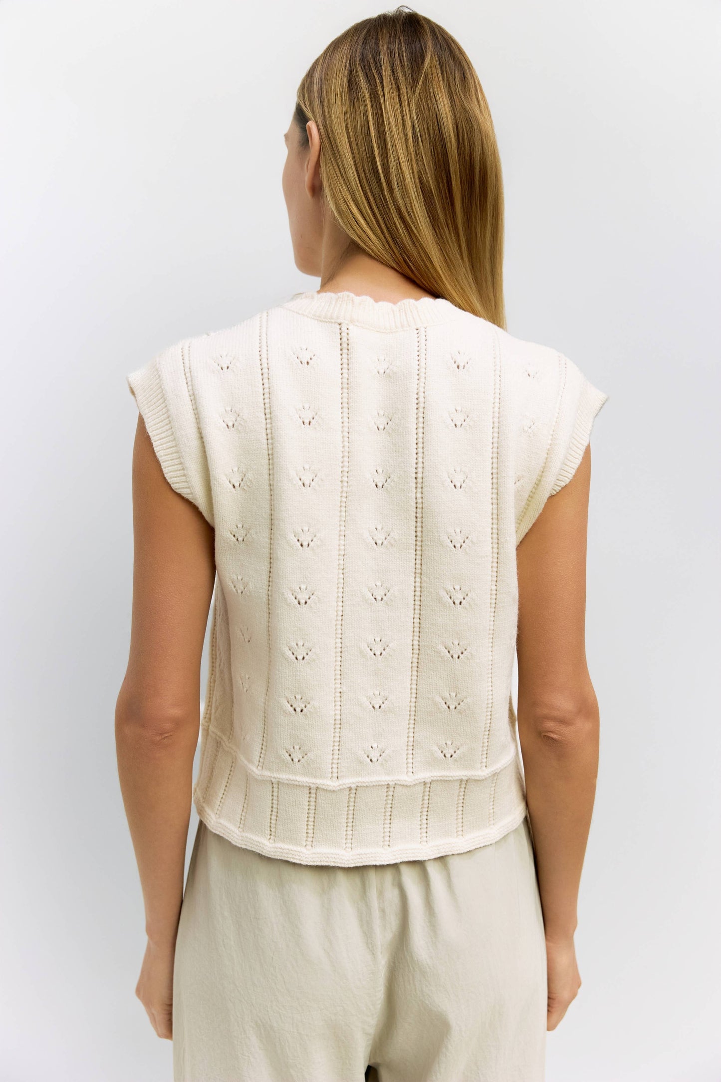 The Linda Vest | Pointelle Sweater Vest: IVORY