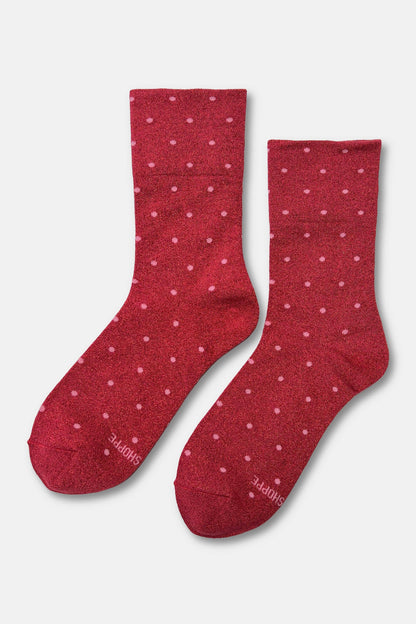 Le Bon Shoppe Lurex Patterned Sneaker Socks: Polka Dot - Red/Pink