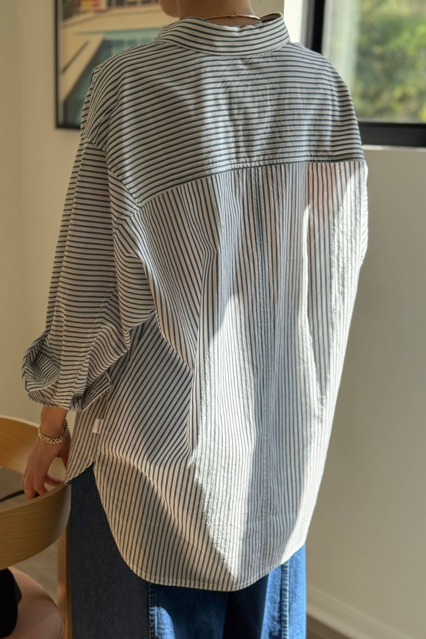 Light Weight Owen Shirt: Denim Stripe On White